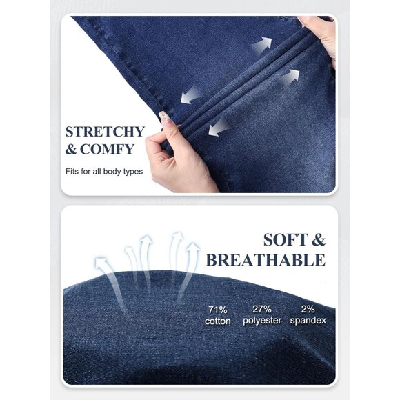 Wide Leg Jeans Women's Cotton Stretch Tummy Control High Waist Casual - Picture 4 of 6